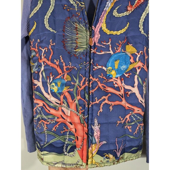 J. McLaughlin Sweater Women Sz S Blue Quilted Fron Silk Marine Nautical Jacket - Picture 2 of 12